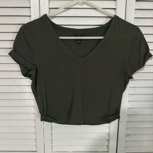 Wild Fable Green Crop Top Fitted V-Neck